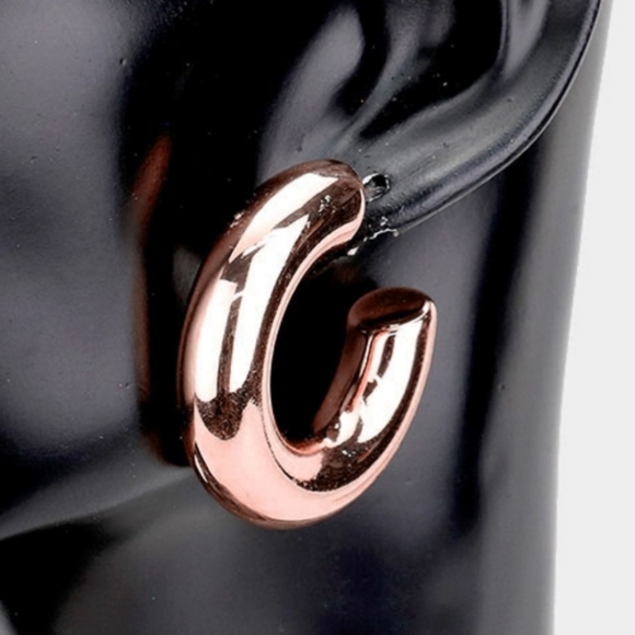 Rose Gold Round Hoop Earrings 1.5" Simple Design Style Casual Everyday Jewelry - Picture 2 of 2